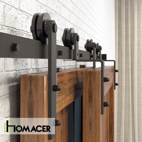 Homacer Single Bypass Double Door Barn Door Hardware Kit & Reviews Wayfair